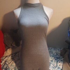 Gray Sleeveless Ribbed Women's Dress